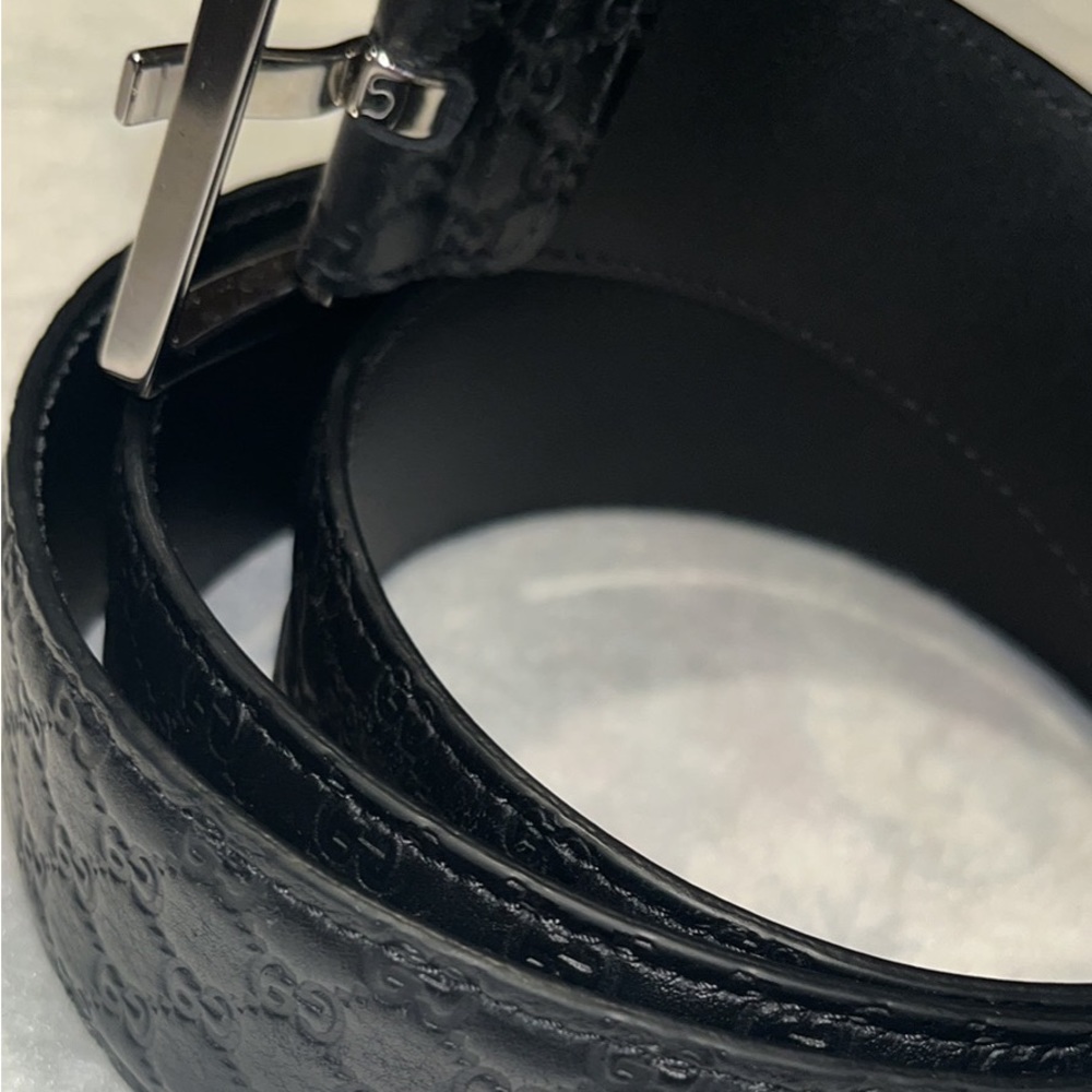 Gucci black 110 GG leather micro Guccissima Palladium logo D-ring buckle belt - Picture 2 of 5